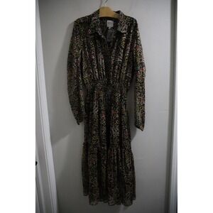 MISA Los Angeles Laysi Floral Print Long Sleeve‎ Smocked Waist Tiered Midi Dress